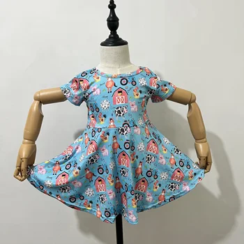 Весенне-летний фермерский принт, детская одежда для маленьких девочек, молочное шелковое платье с цветочным узором длиной до колен, RTS