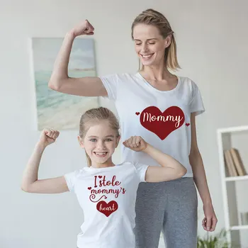 Одинаковые комплекты для семьи, Летняя Хлопковая футболка для мамы и дочки, Одежда 