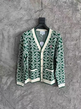 Осенне-зимний новый жаккардовый свитер Casablanca, кардиган из полушерстяной ткани с жемчужной пуговицей 1: 1, высококачественные свитера для мужчин