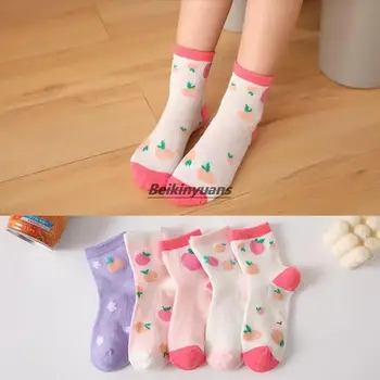 Детские летние носки с рисунком фруктовой девочки, милые сетчатые студенческие носки, тонкие хлопчатобумажные носки princess tube, дышащие хлопчатобумажные носки